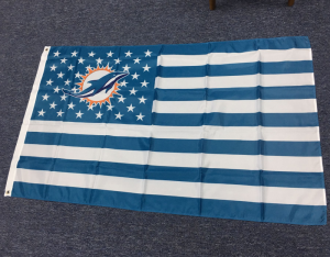 Custom made American flag with various team logos