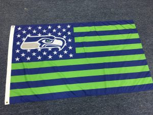 Custom made American flag with various team logos